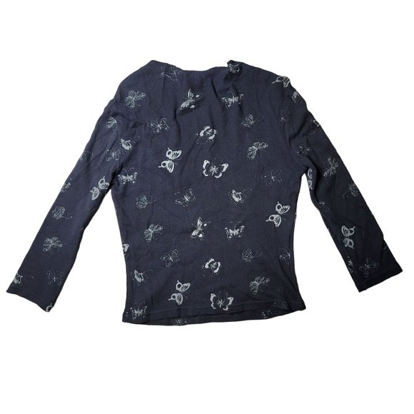 Jalate glitter black silver butterfly long sleev shirt with queen ann neckline M - Picture 1 of 4